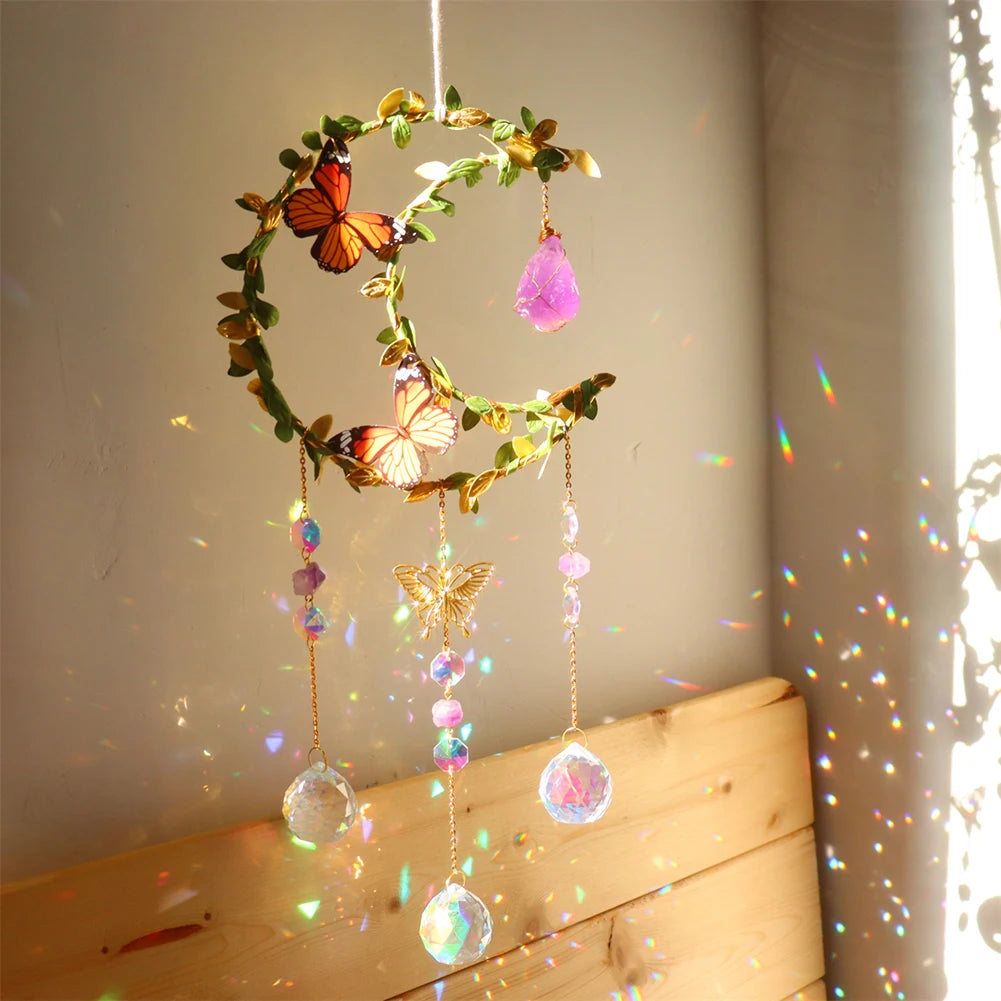 New Style Star Moon Crystal Wind Chime Butterfly Hanging Rainbow Chaser Diamond Prisms Pendant Dream Catcher Home Garden Decor