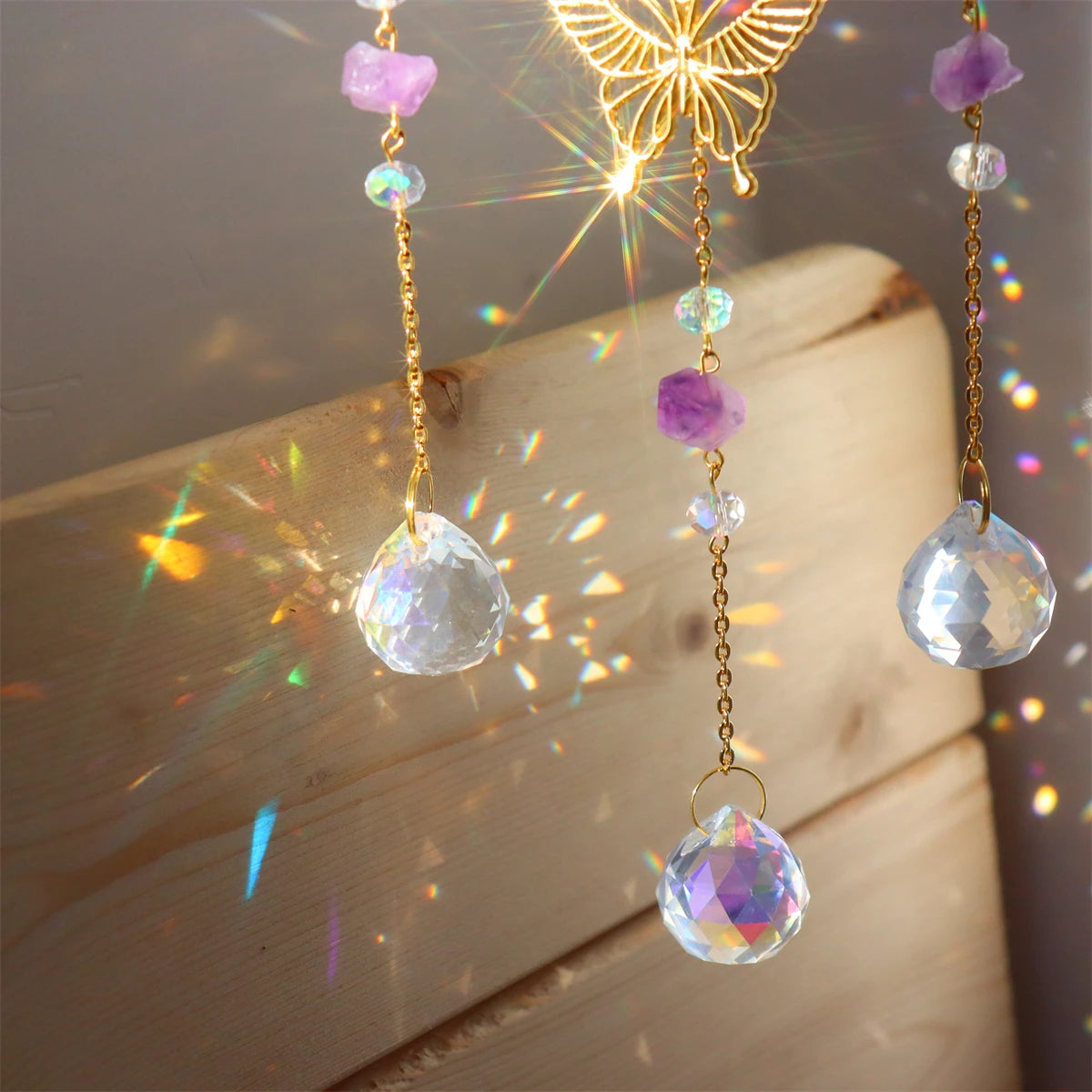 New Style Star Moon Crystal Wind Chime Butterfly Hanging Rainbow Chaser Diamond Prisms Pendant Dream Catcher Home Garden Decor